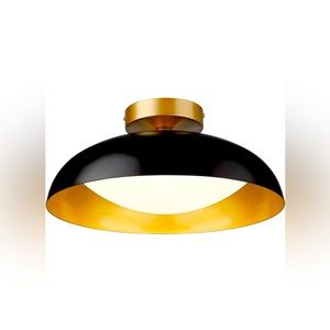 Flush Mount Ceiling Light, 16-inch LED Ceiling Light Fixture, Black and Gold